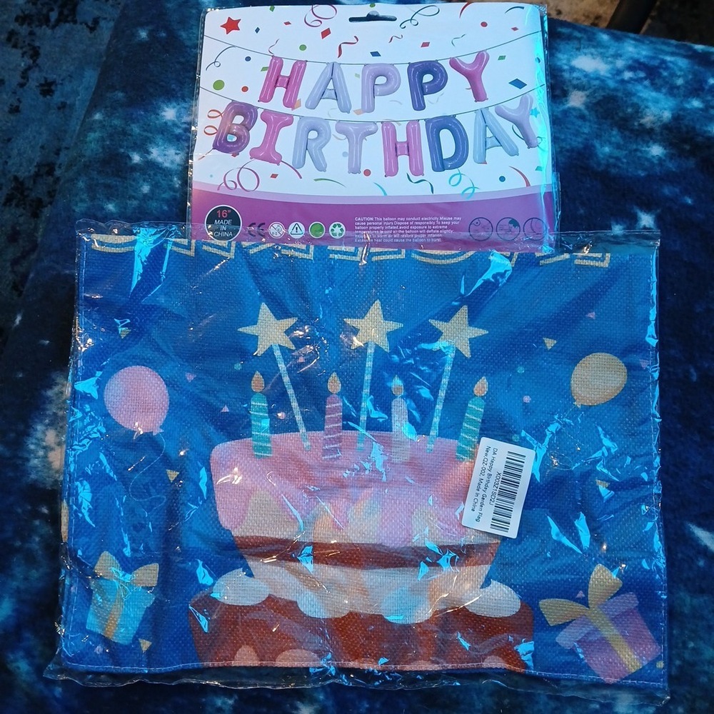 Happy Birthday Yard Flag 12"‎ X 18" And Balloons New!